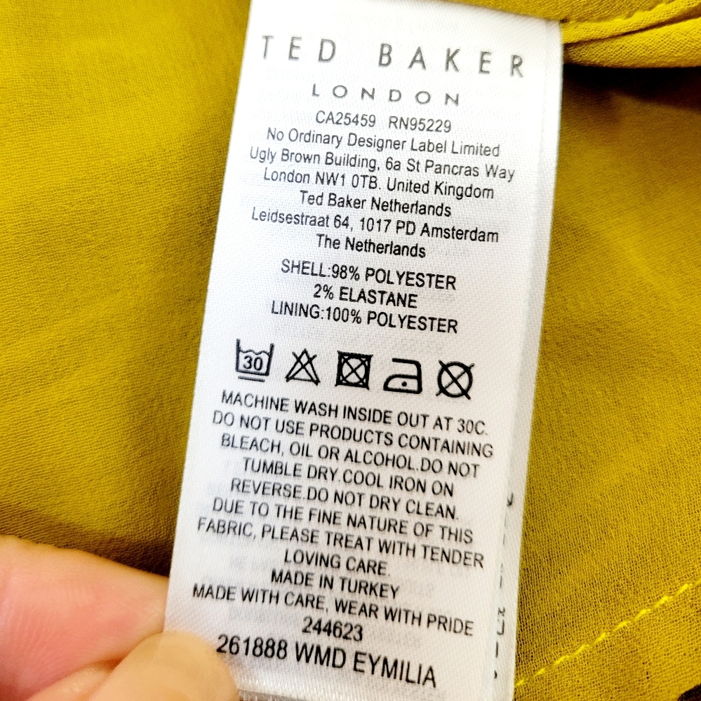 TED BAKER London Eymilia Chartreuse Tiered Halter Neck Shirred Midi Dress XS - Picture 9 of 11